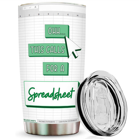 Livinges Spreadsheet Tumbler hero shot; durable 20oz capacity for all-day use.