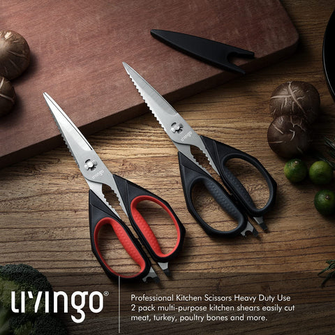 LIVINGO 2-pack kitchen scissors ready for home and outdoor use.
