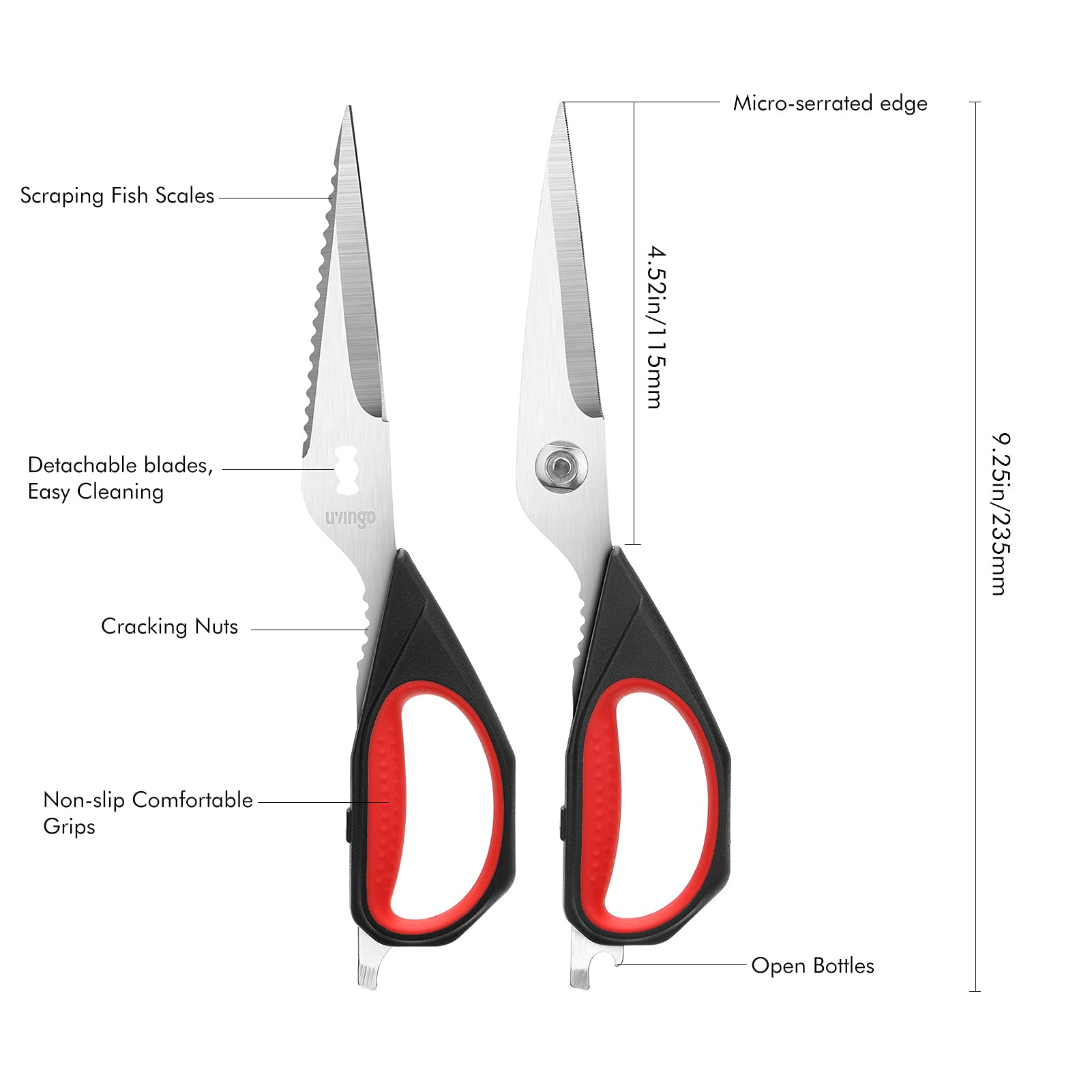 LIVINGO kitchen scissors stainless steel construction delivering durable cutting performance.