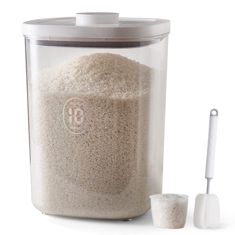 LivLab rice dispenser front view in white for easy pantry storage