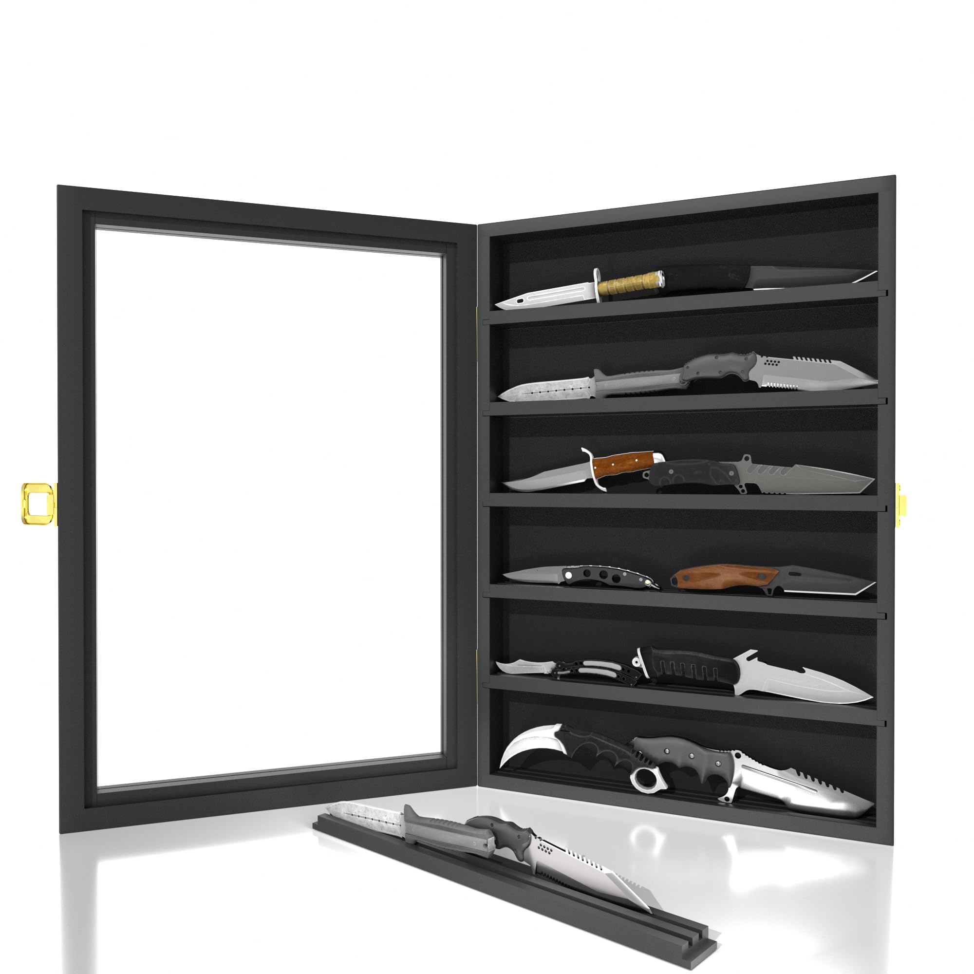 Livnhood knife display case with 6-tier wall mount keeps knives organized and visible.