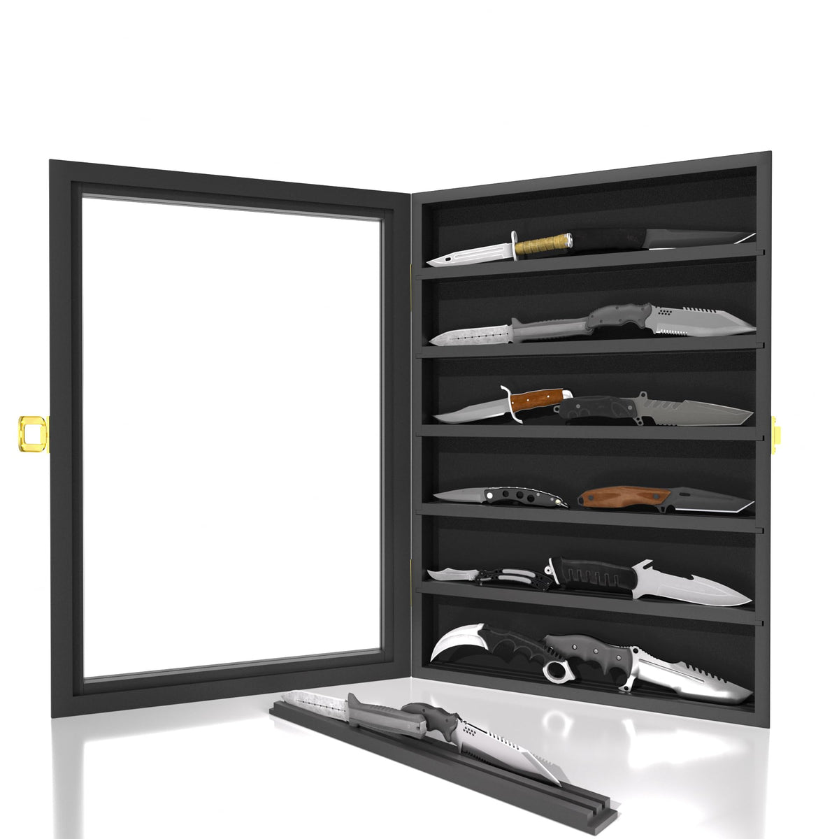Livnhood knife display case with 6-tier wall mount keeps knives organized and visible.