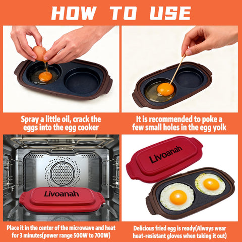 Livoanah red egg cooker cooking bacon and eggs together