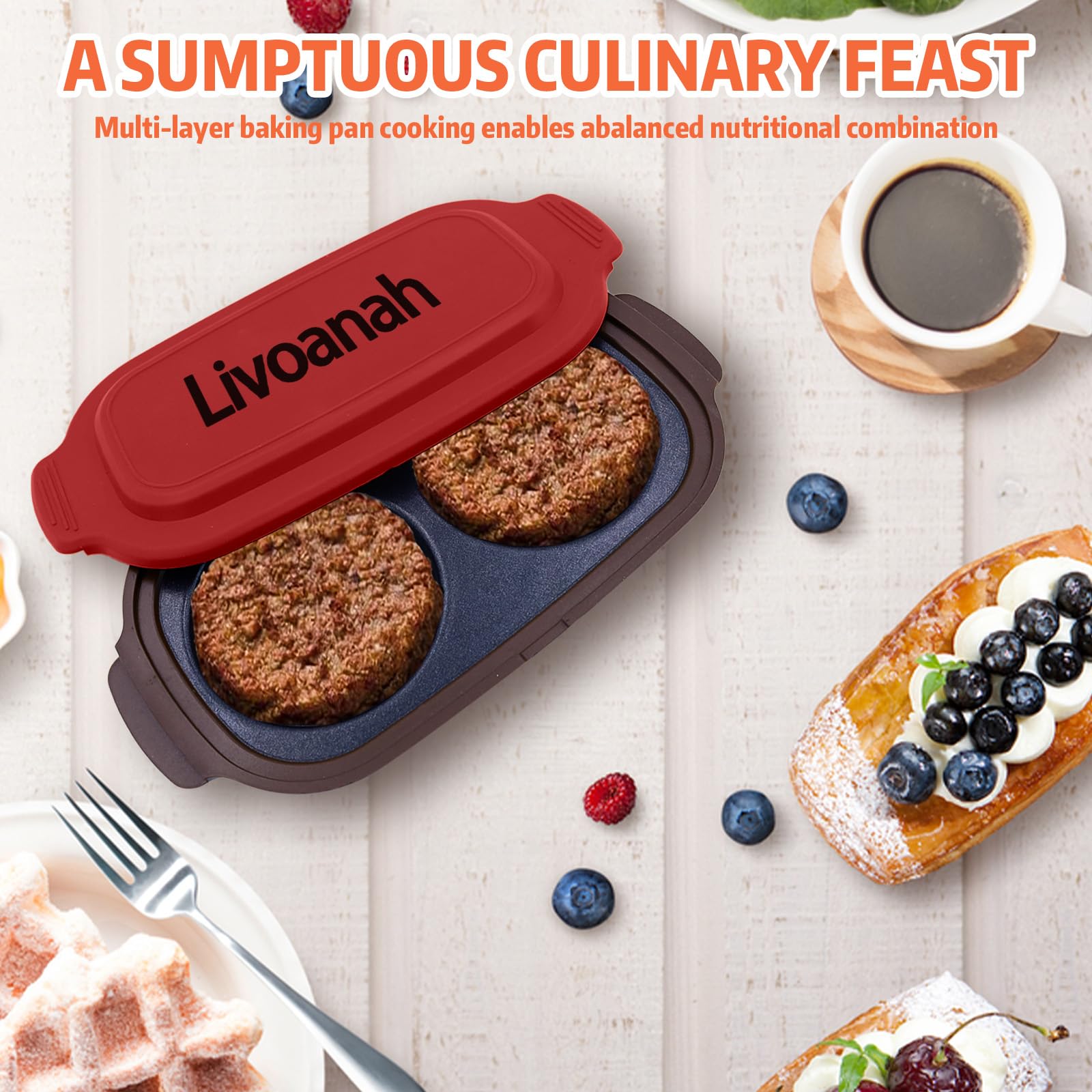 Livoanah red dishwasher-safe egg cooker for easy cleanup