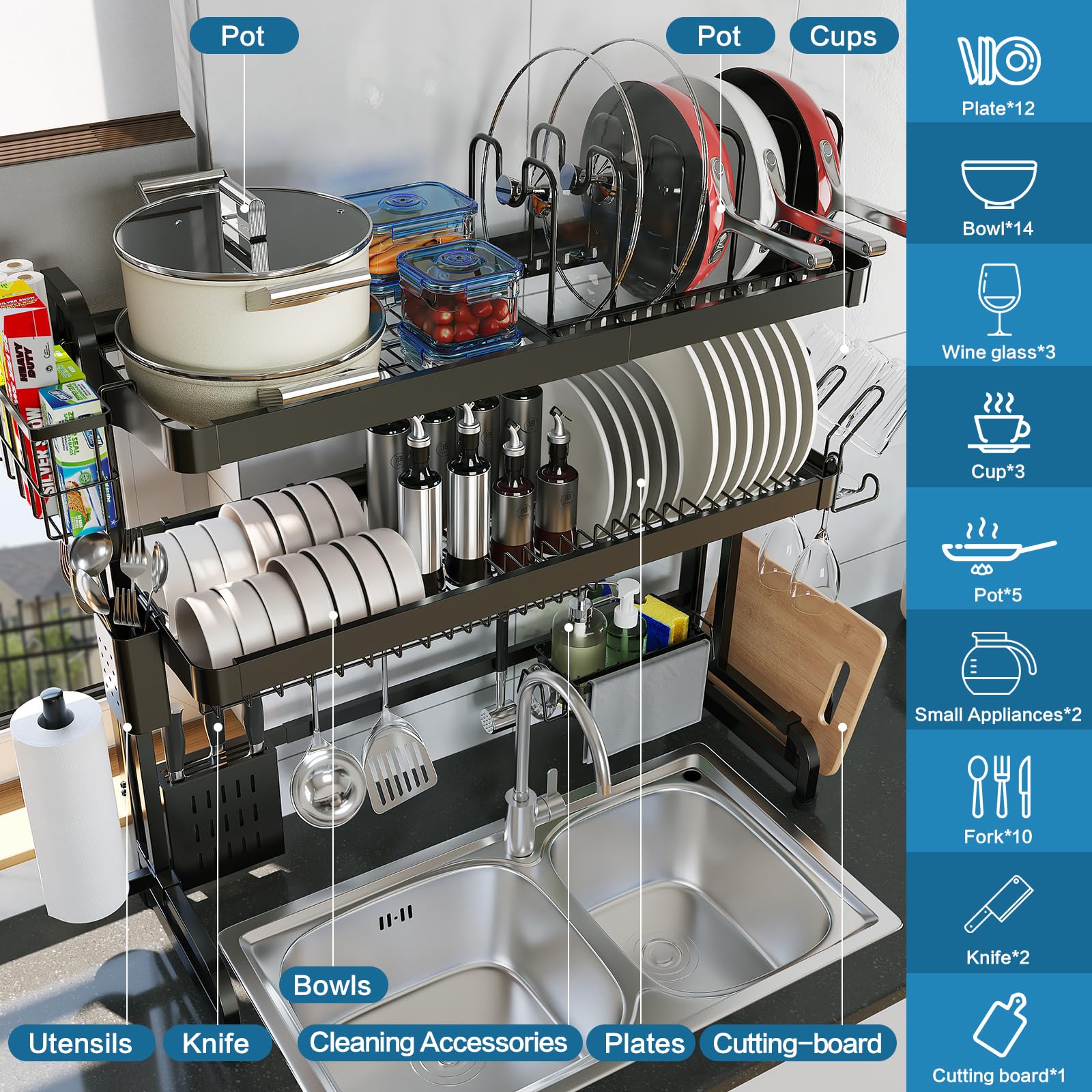 LIVOD middle section dries utensils, plates, and bowls for quick cleanup.