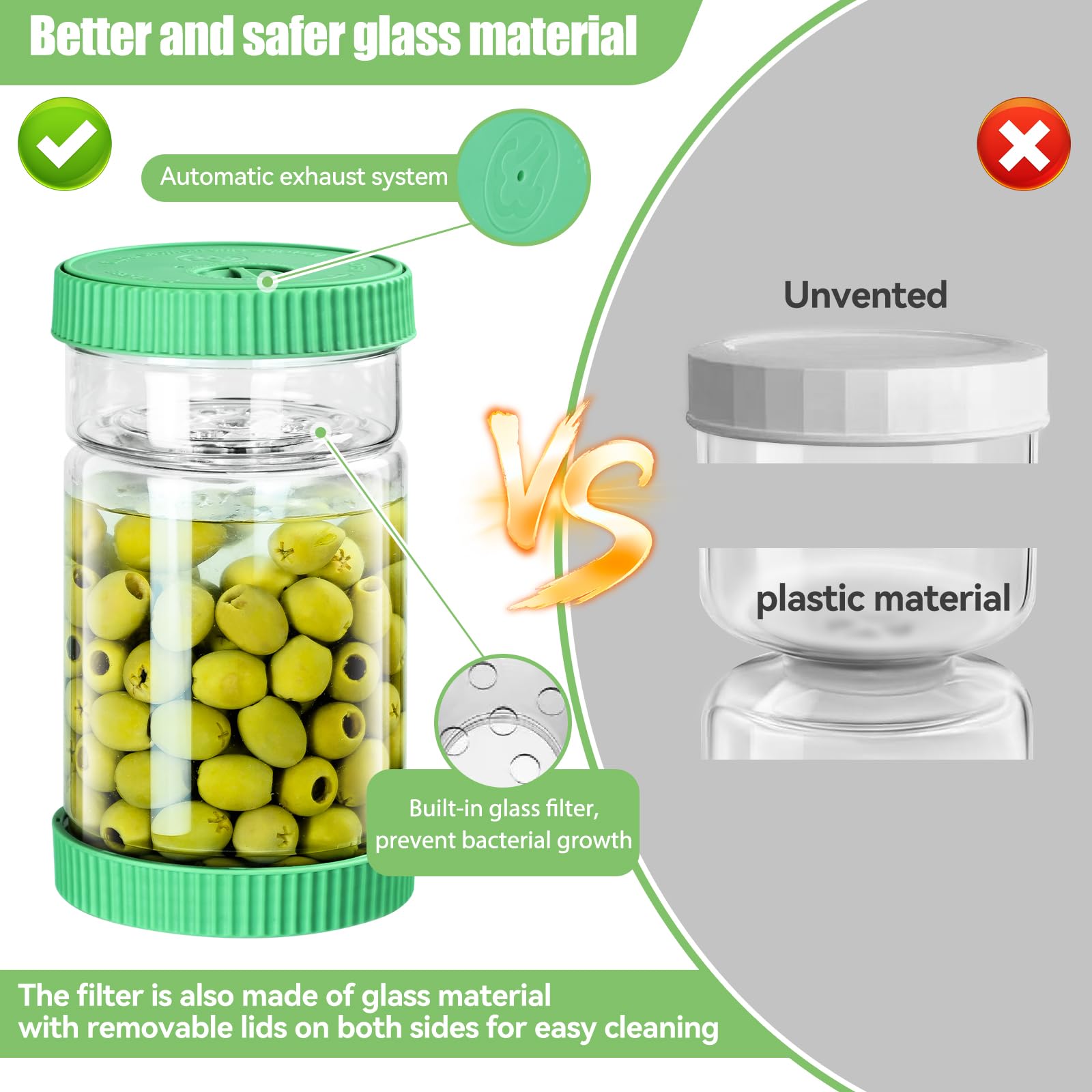 LIVSGNISTA glass fermentation jar made with high-borosilicate glass and safe seal materials.