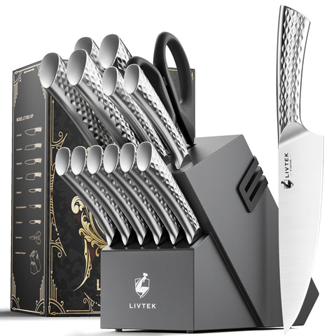 Livtek Galaxy Series knife block with built-in sharpener for easy edge maintenance.