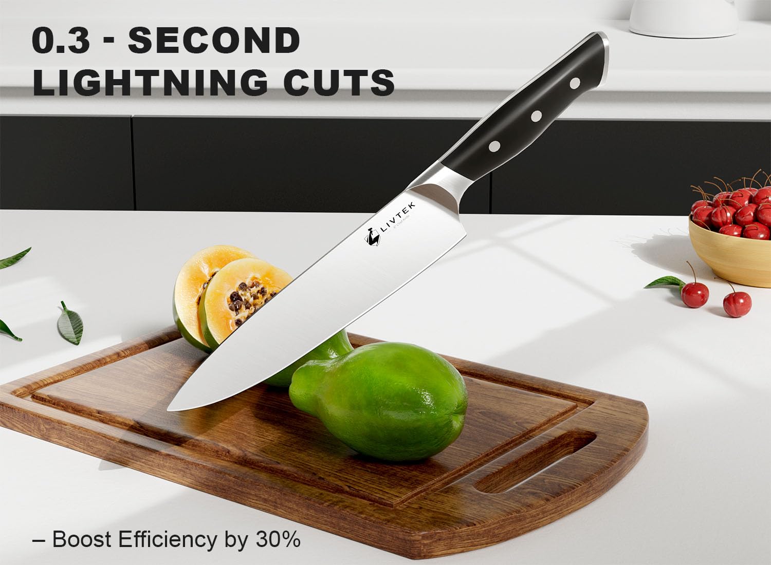 Livtek knife set blades closeup highlights sharp, durable steel for clean cuts