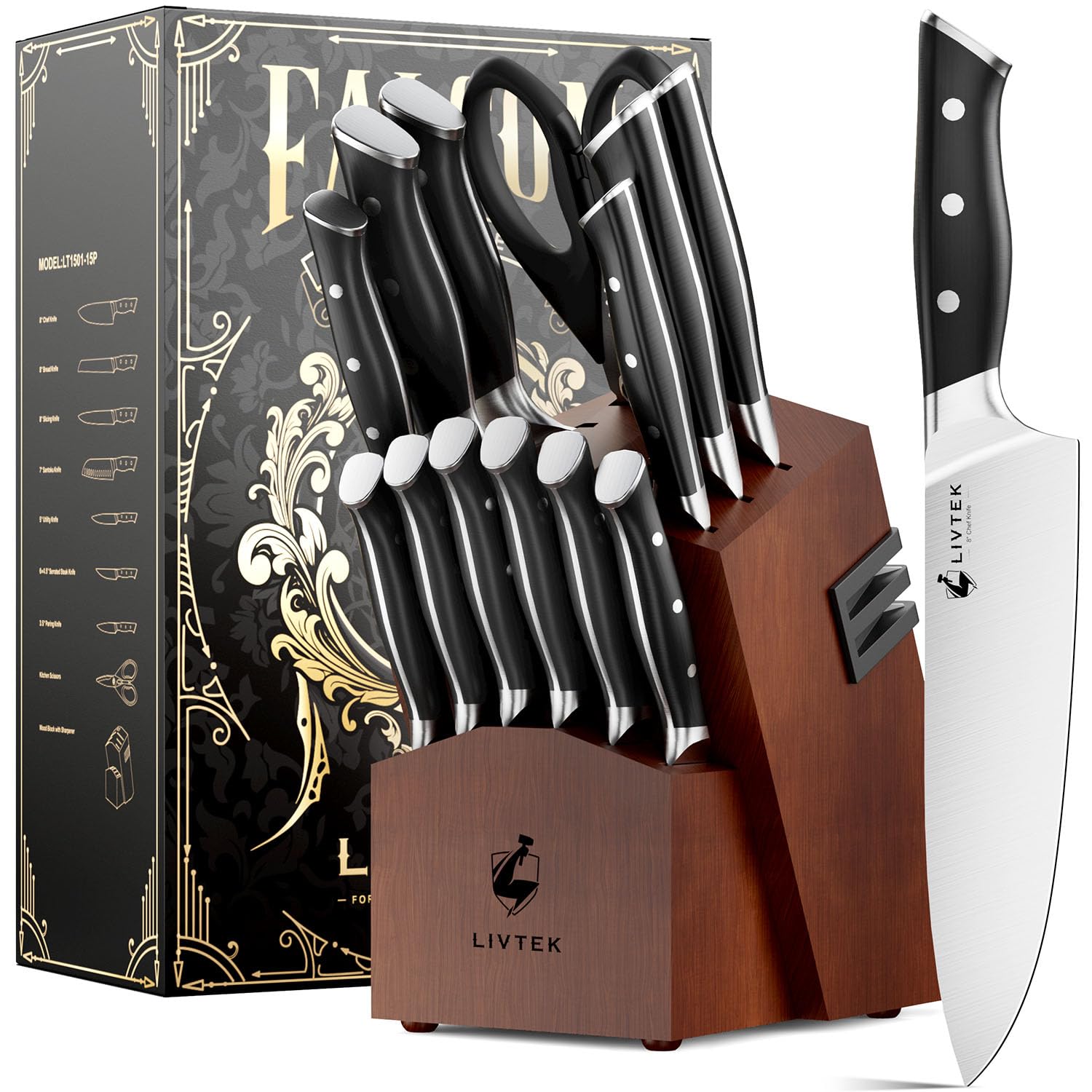 Livtek knife set in block showcases organized storage for easy prep
