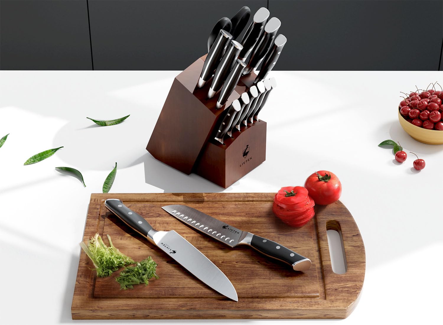 Livtek knife-set stainless-steel blades image underscores rust-resistant durability