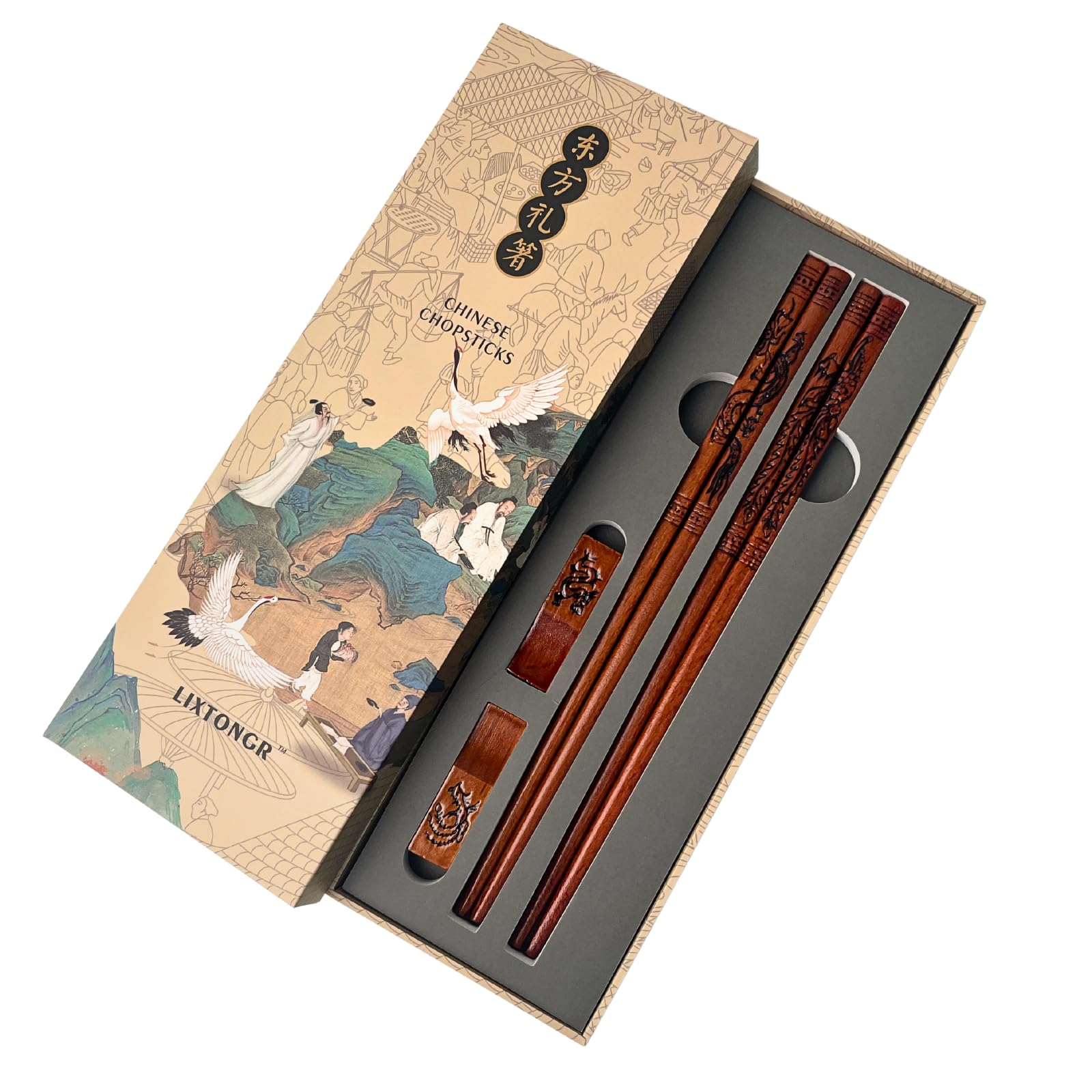 LIXTONGR dragon and phoenix chopsticks set – elegant hand-carved design for everyday meals.
