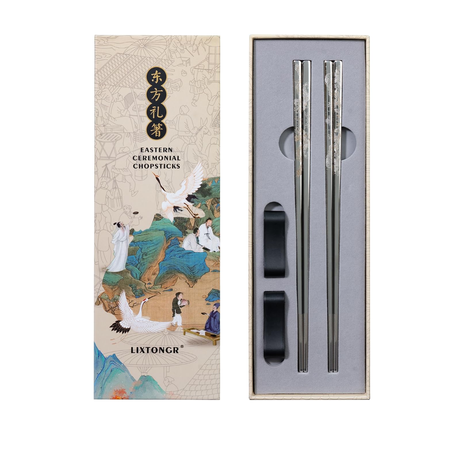 Lixtongr reusable metal chopsticks, front view, sleek and easy to clean for daily use.