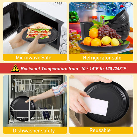 LIYH 16-piece black wheat straw dinnerware set – BPA-free, family-friendly dinnerware.