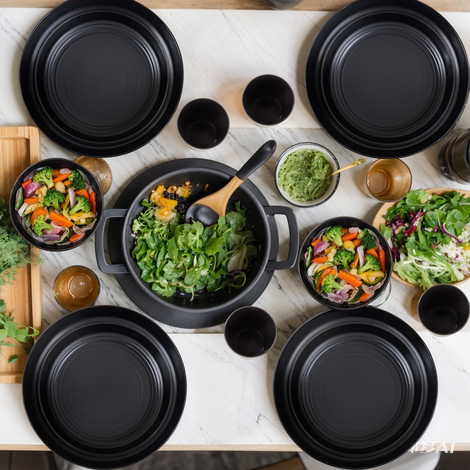 LIYH 16-piece black wheat straw dinnerware set – dishwasher-safe for easy cleanup.
