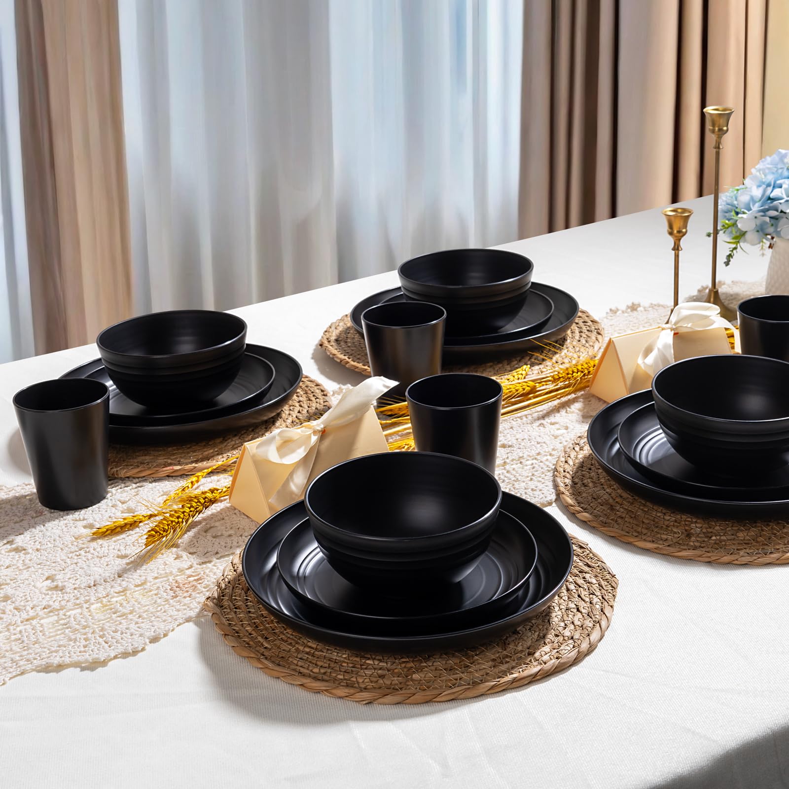 LIYH 24-piece dinnerware set neatly arranged for home use and travel.