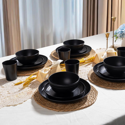 LIYH 24-piece dinnerware set neatly arranged for home use and travel.