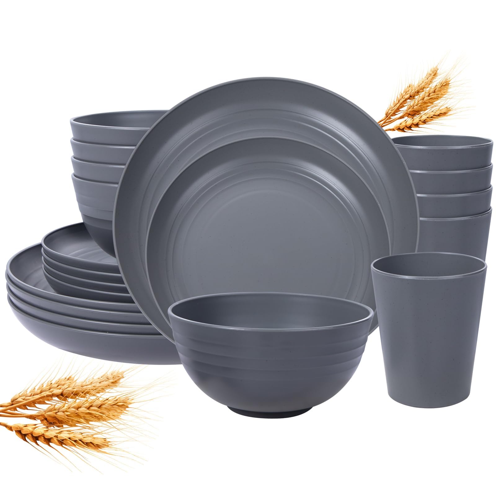 LIYH grey wheat straw dinner plates for everyday meals and outdoor use