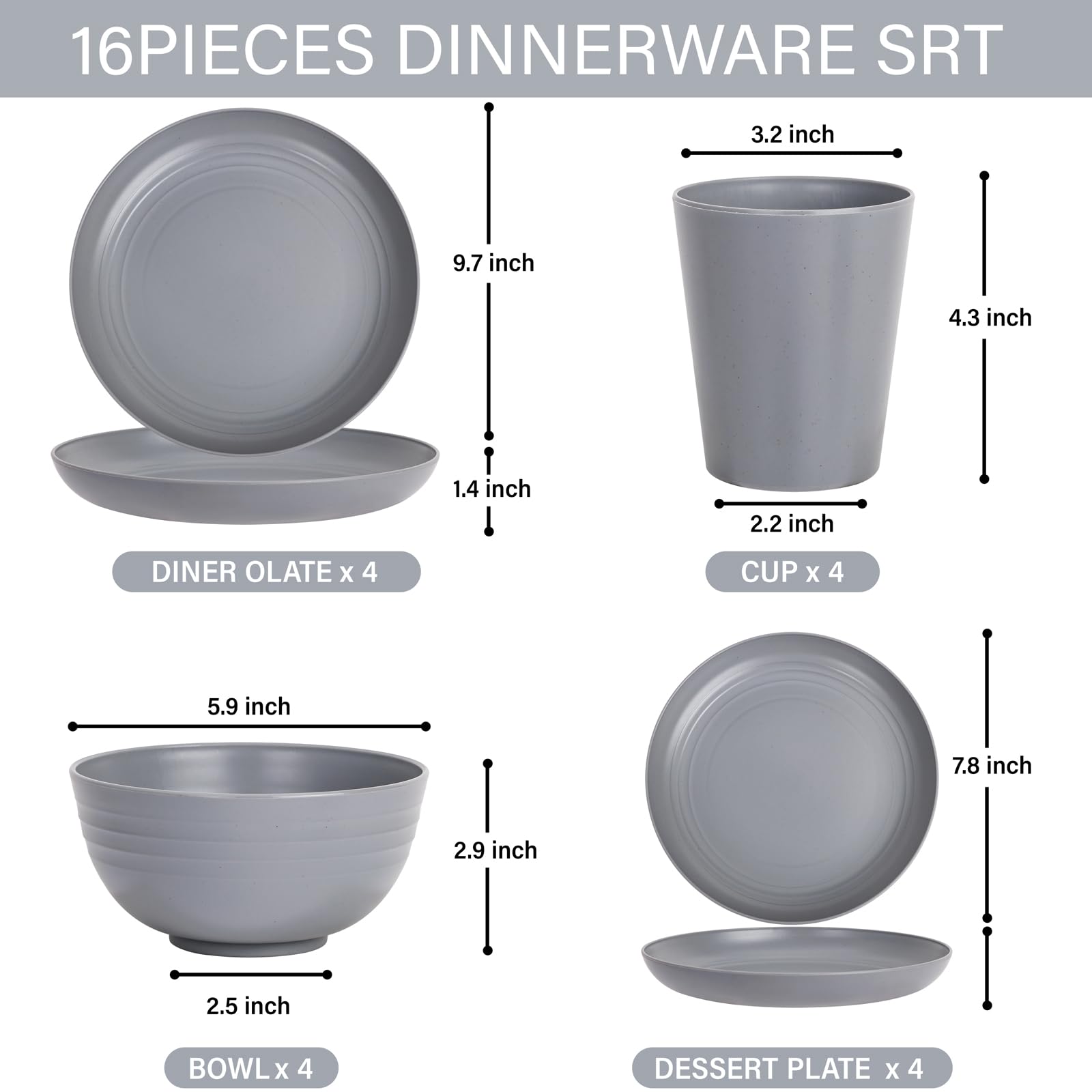 LIYH grey wheat straw salad plates durable for busy family meals