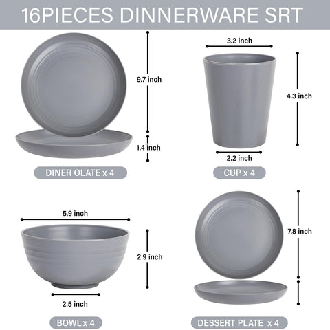 LIYH grey wheat straw salad plates durable for busy family meals