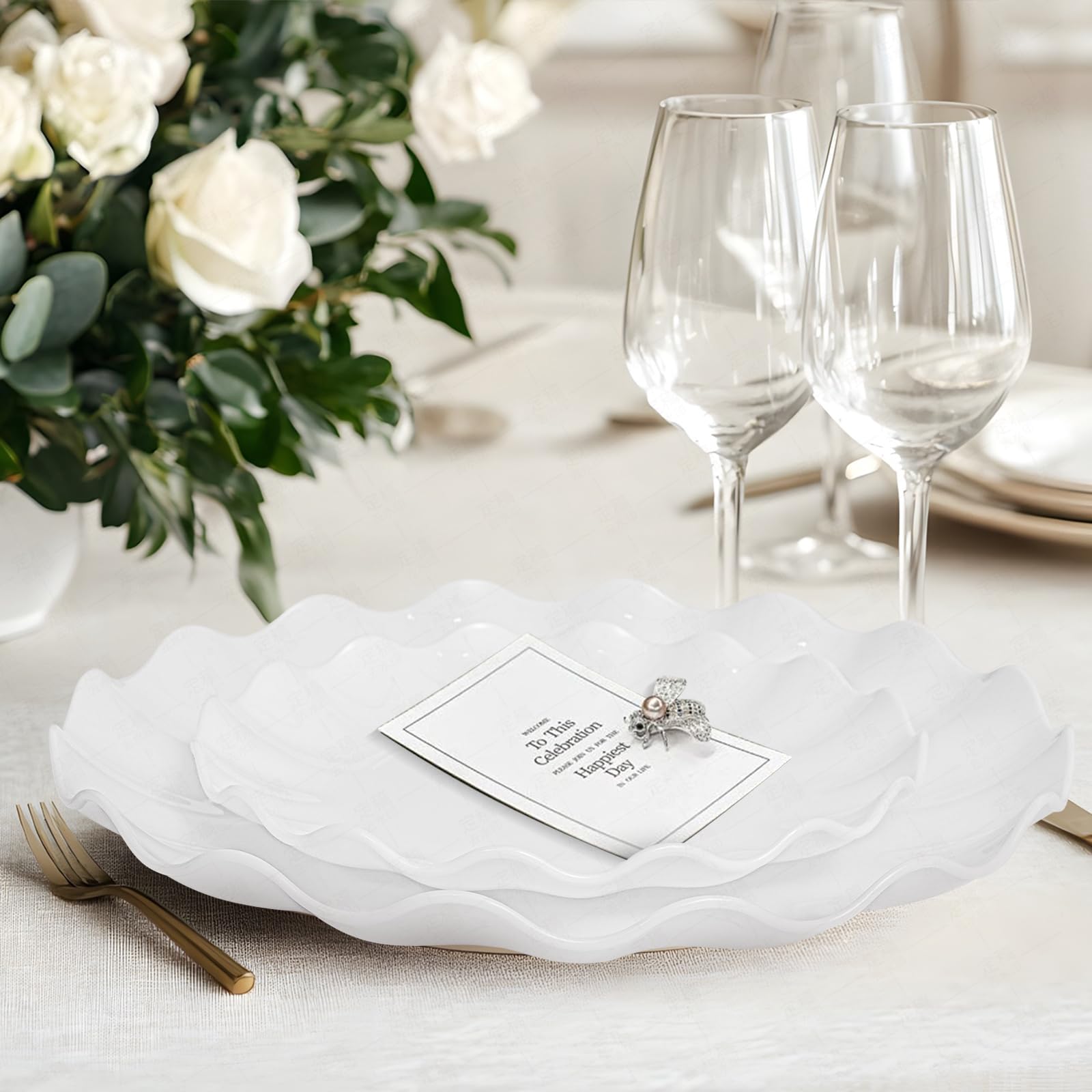 LIYH elegant white plates elevate any party setting.