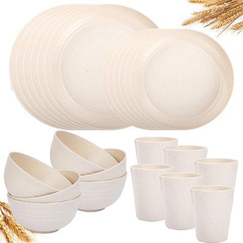 LIYH beige wheat-straw plates for everyday dining and easy storage