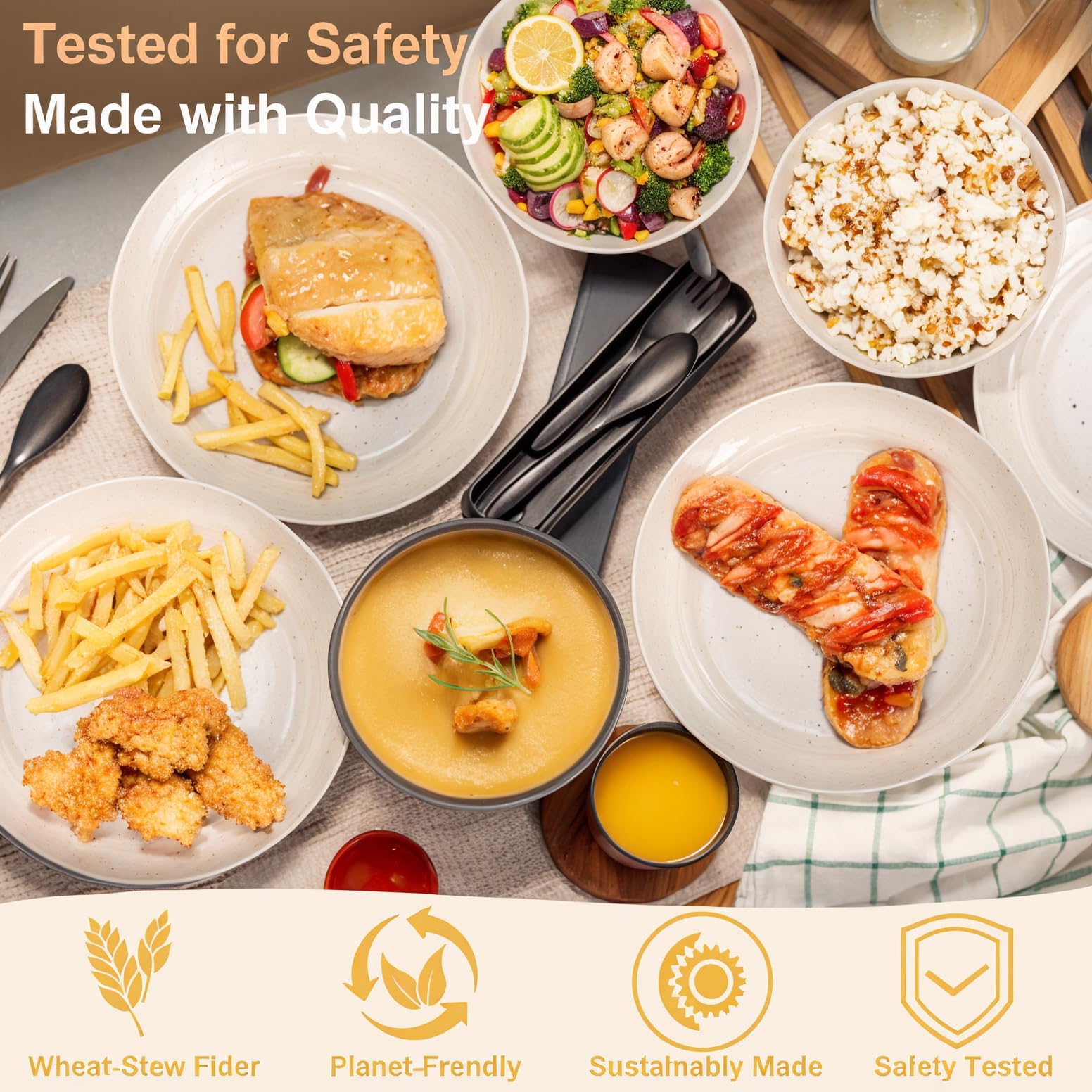 LIYH beige wheat-straw dinnerware in dishwasher for easy cleaning