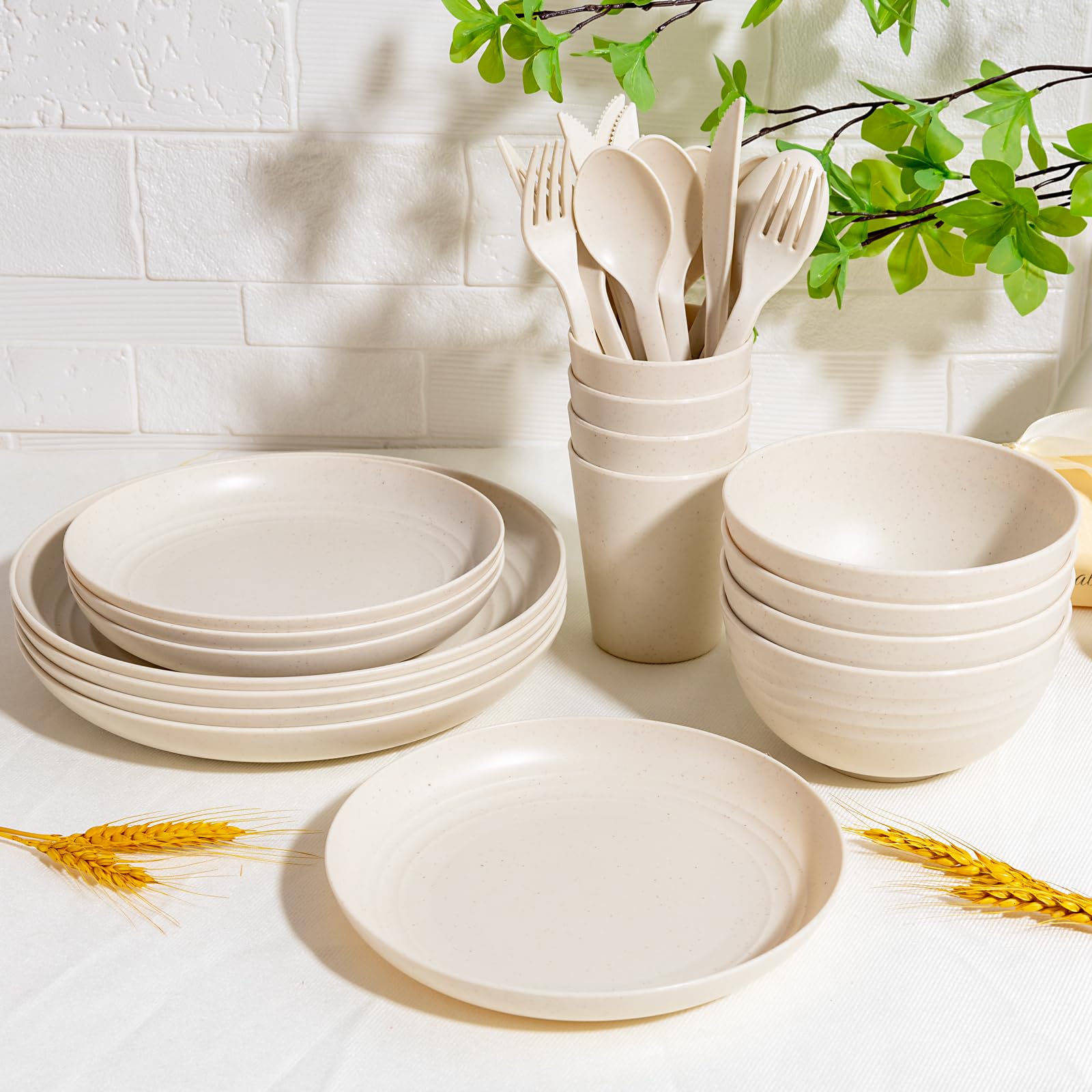 LIYH beige wheat-straw dinnerware for party dining with durability