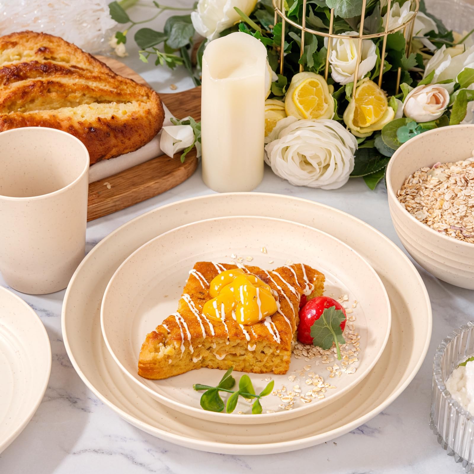 LIYH beige wheat-straw set stacked neatly for space saving