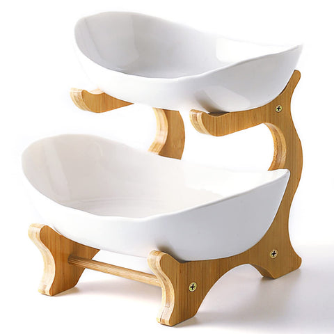 Liywall 2-tier ceramic fruit bowl stand displays fresh fruit on your counter.