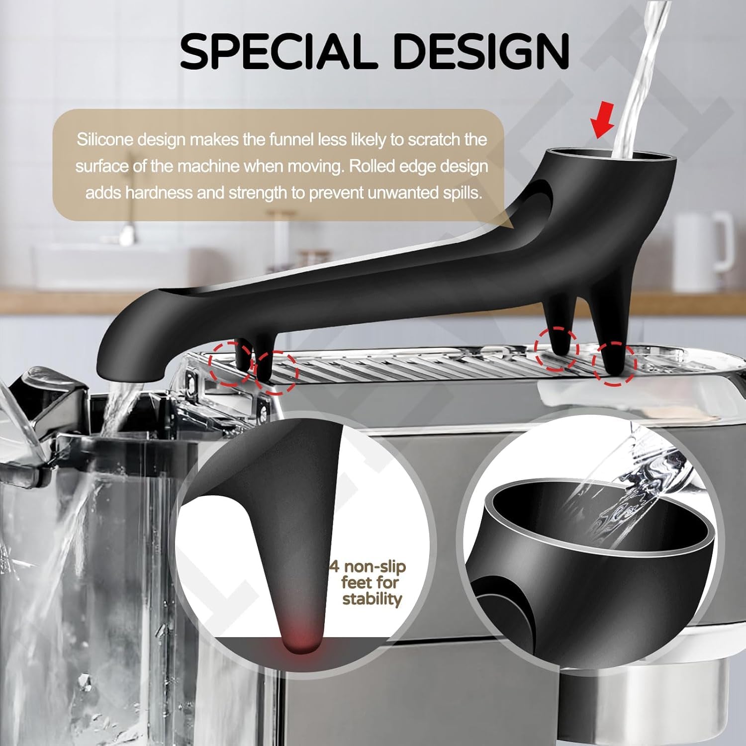 LIZEWEI four non slip feet keep the funnel stable during refills