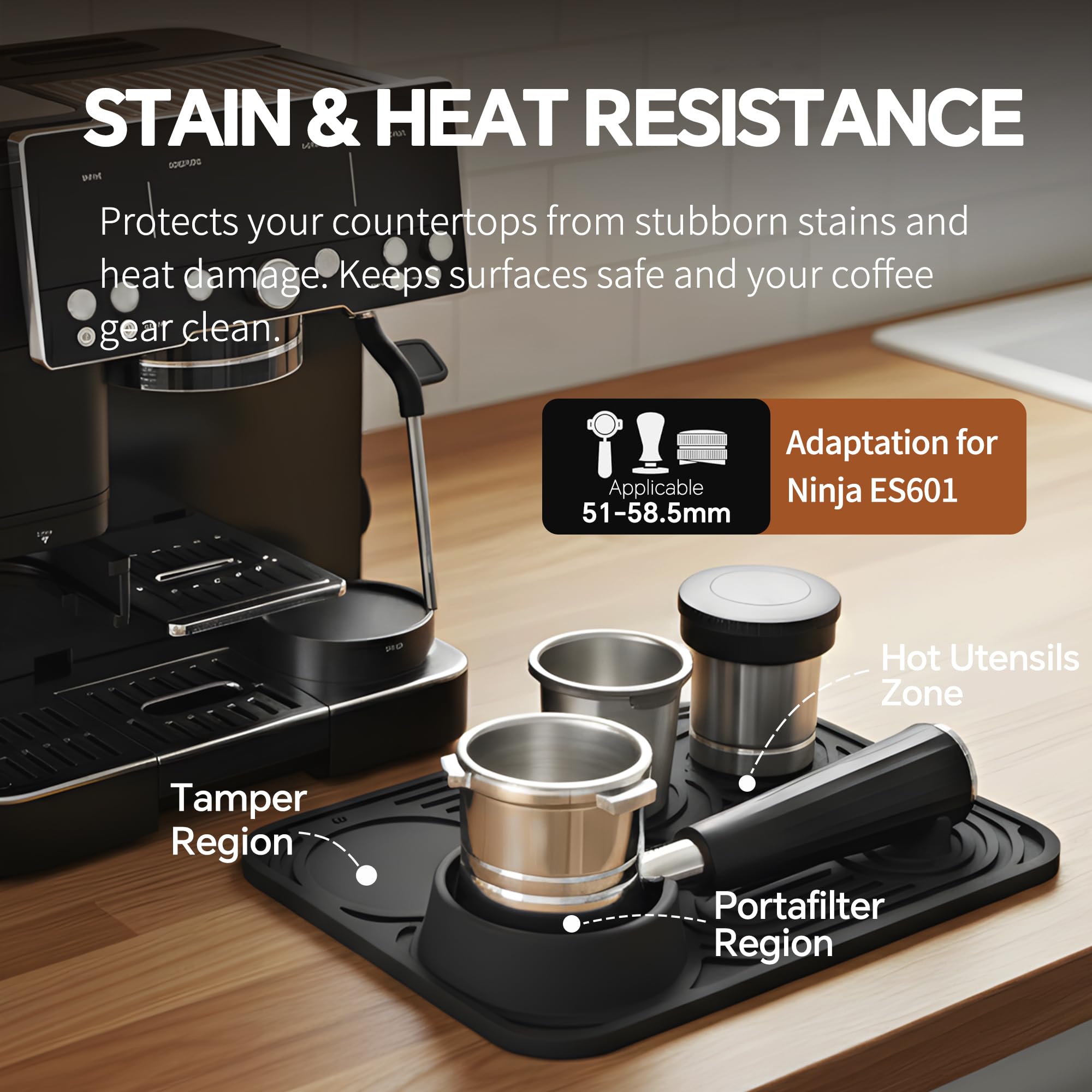 LJOWJVA silicone coffee mat non-slip surface stabilizes portafilter and cups