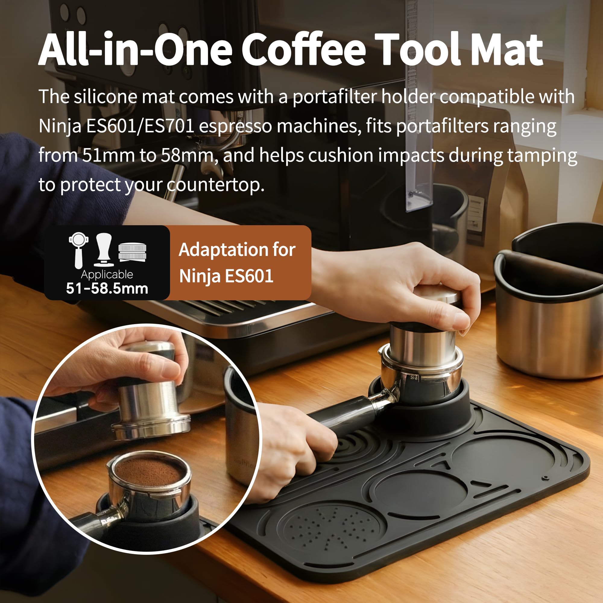 LJOWJVA silicone coffee mat protects countertops from spills and heat