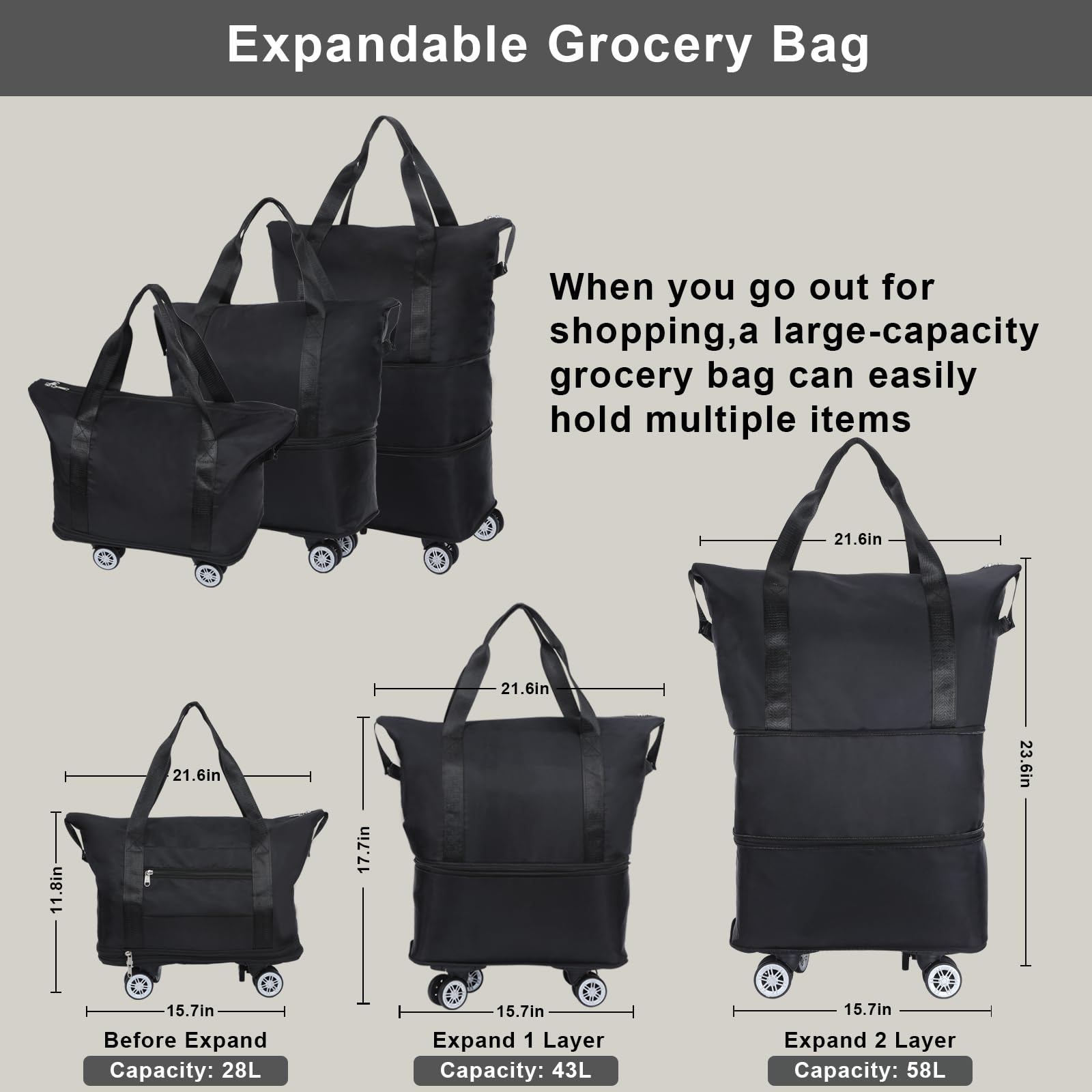 LKbeuuu adjustable-size zipper allows compressing or expanding to fit loads