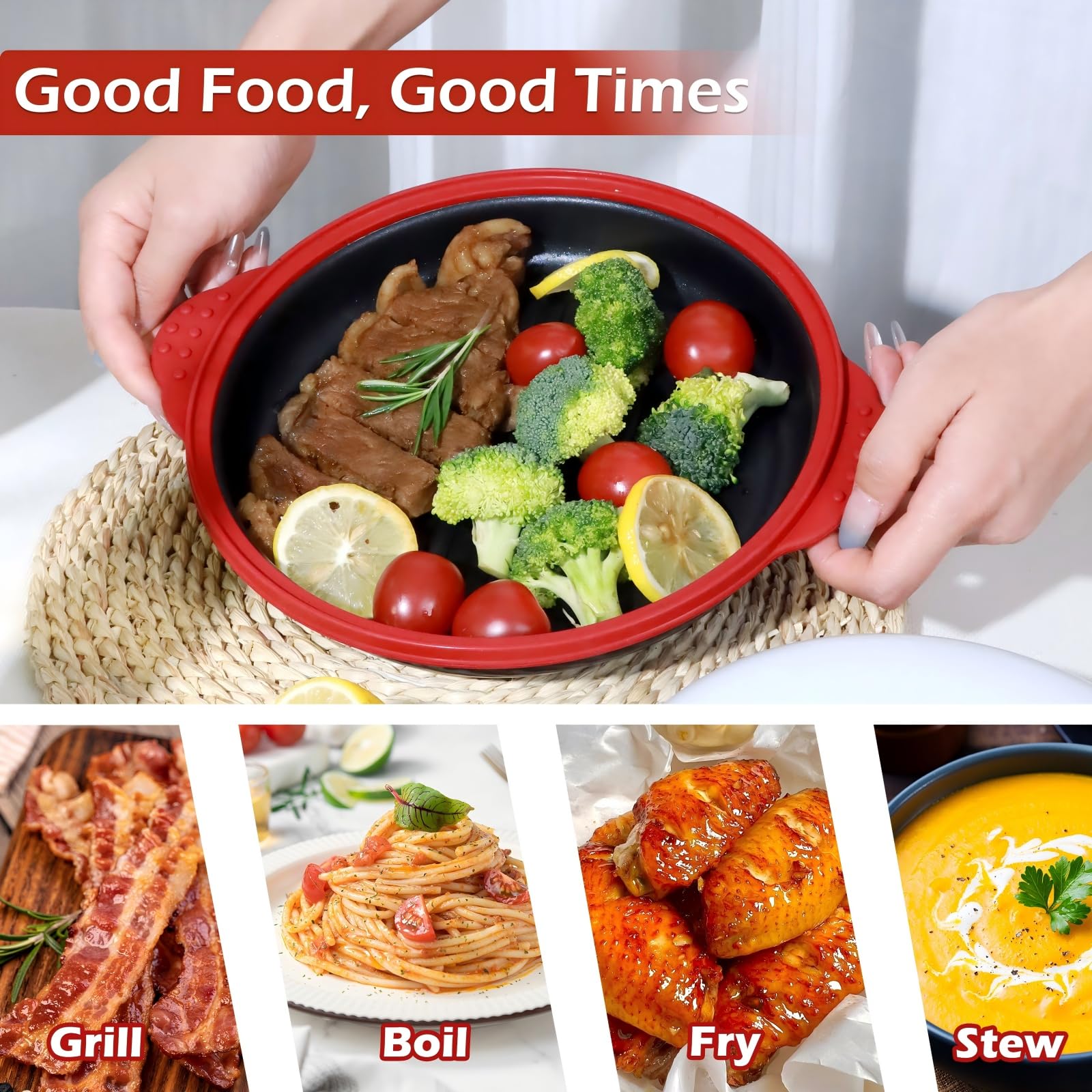 Lkicwah grill pan top view highlights nonstick surface