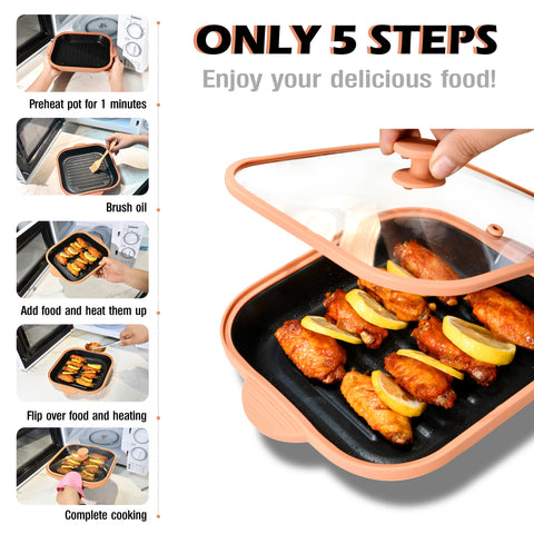 Lkicwah non-stick cooking surface reduces oil and easier cleanup.