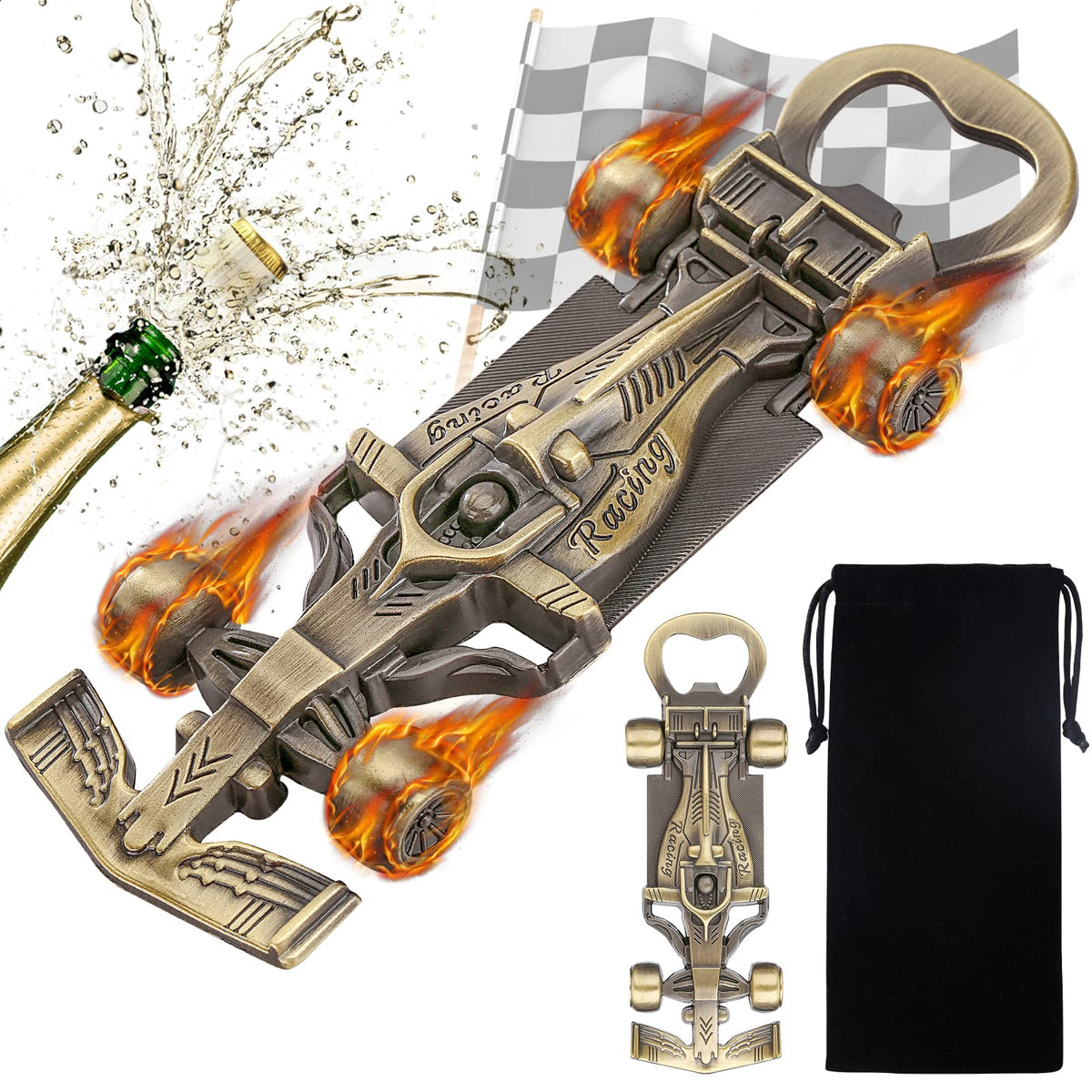 LKKCHER racing bottle opener in gift bag, ideal for gifting racing fans