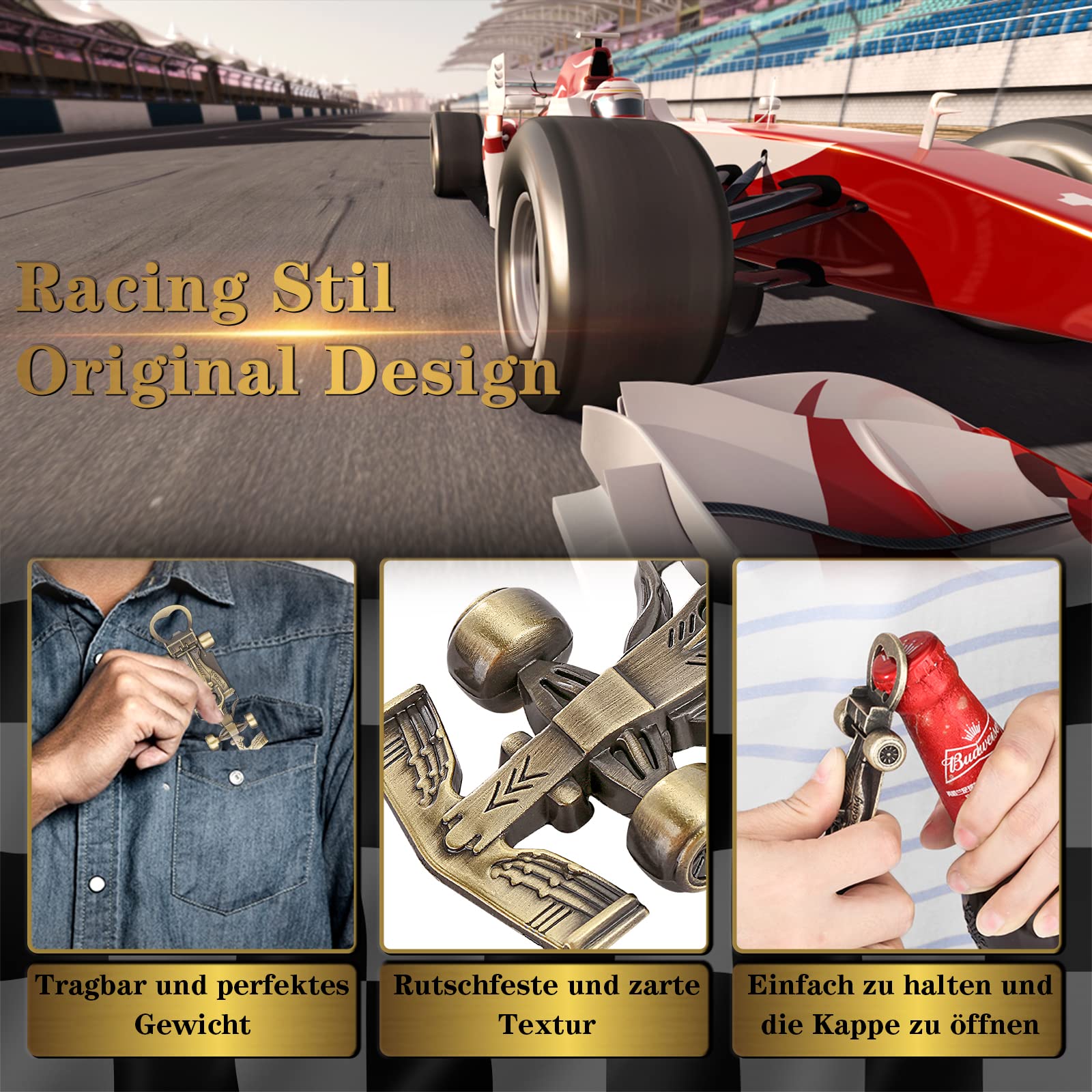 Original design LKKCHER racing car bottle opener with laser engraving