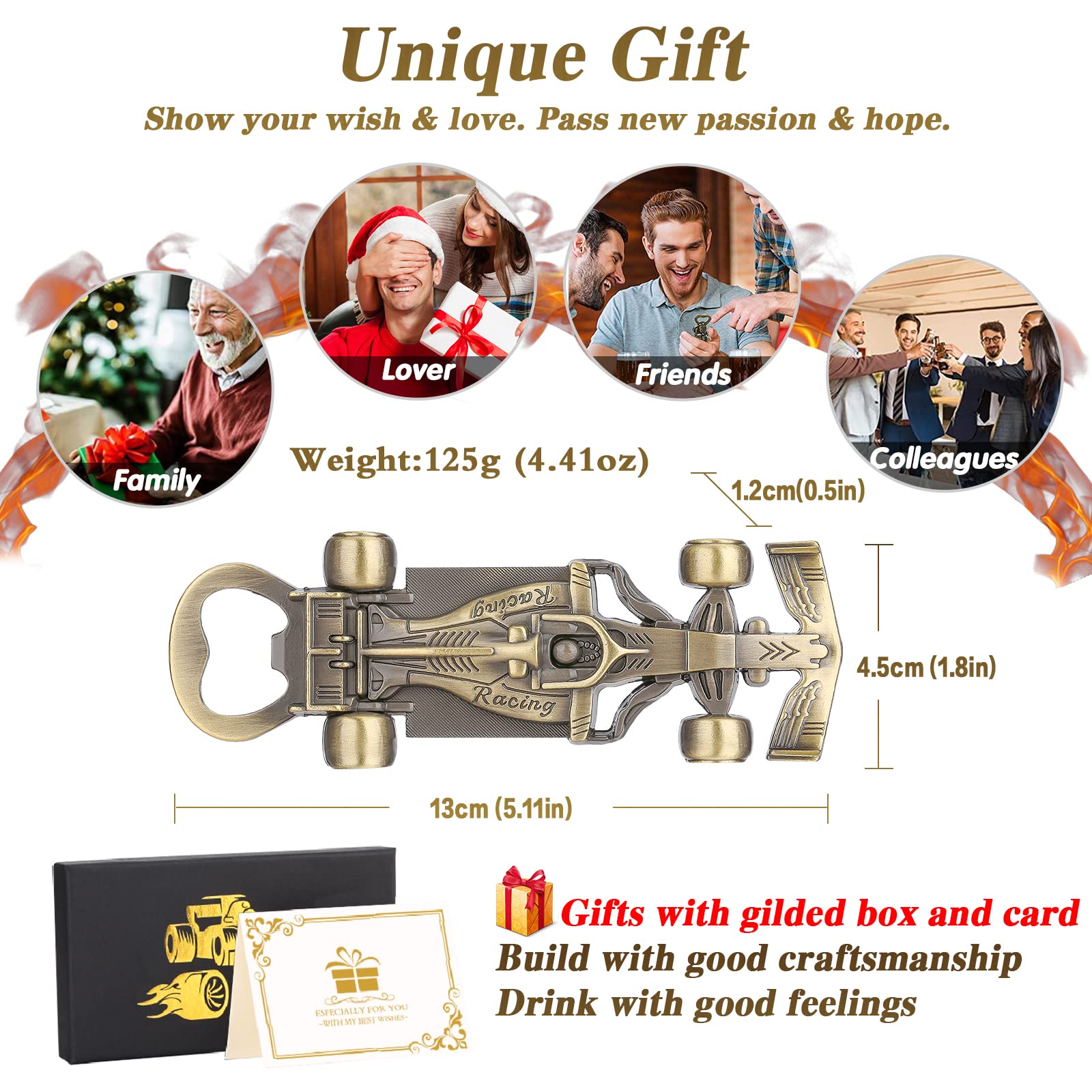 LKKCHER double-sided racing car bottle opener with detailed sides