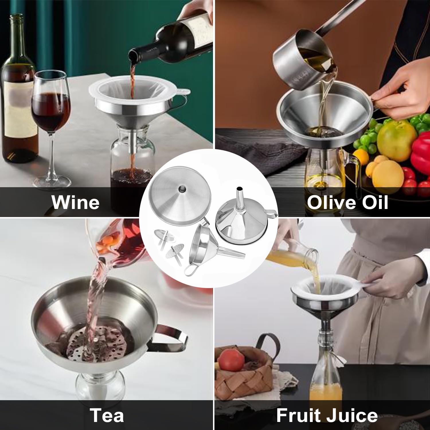 Lmoszuak funnels removable strainers prevent clogs during pouring