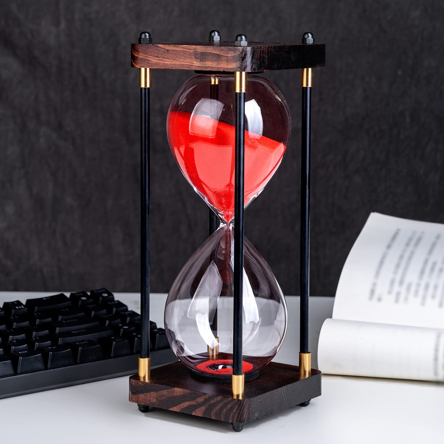 Lmzxmcy large hourglass timer with wooden frame adds elegant home decor.