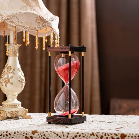 Lmzxmcy red hourglass sand timer offers soothing visual cues.