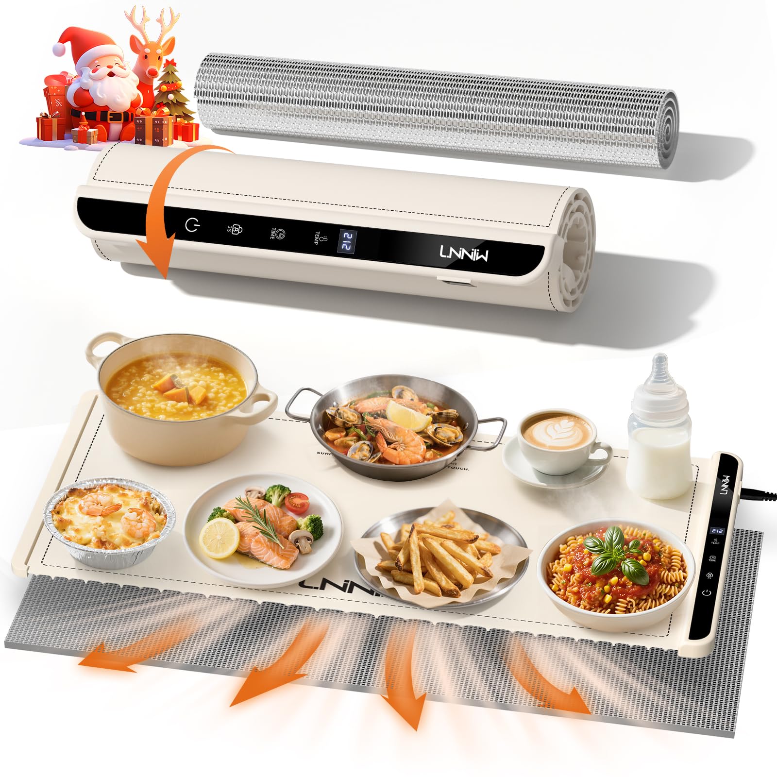 LNNIW extra-large warming mat supports multiple dishes for family dinners.