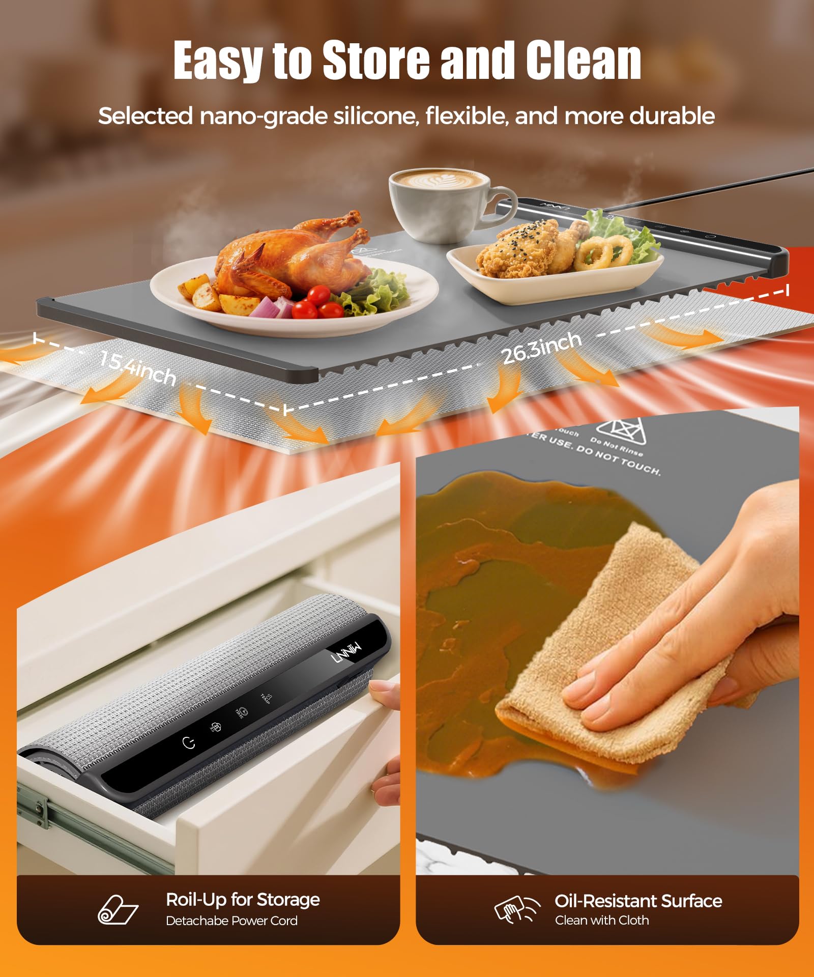 LNNIW Food warming mat compatible with glass, ceramic, and stainless tableware