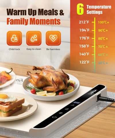 LNNIW warming mat with timer settings supports flexible serving.