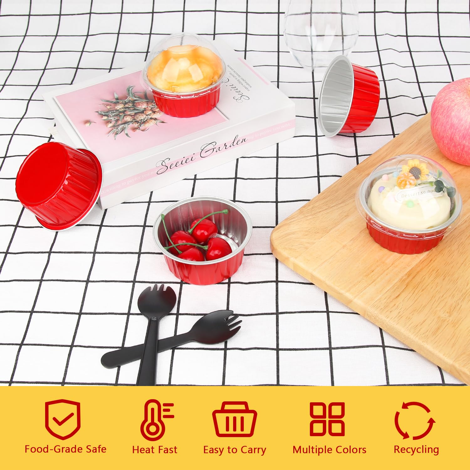 LNYZQUS 100-pack aluminum mini tins ready for batch baking and party servings.