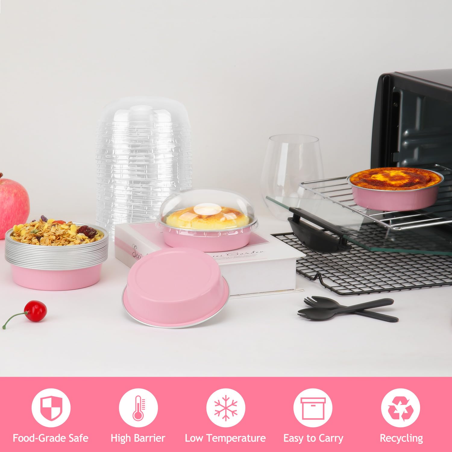 LNYZQUS 50-set mini foil pans with lids for convenient single serving desserts