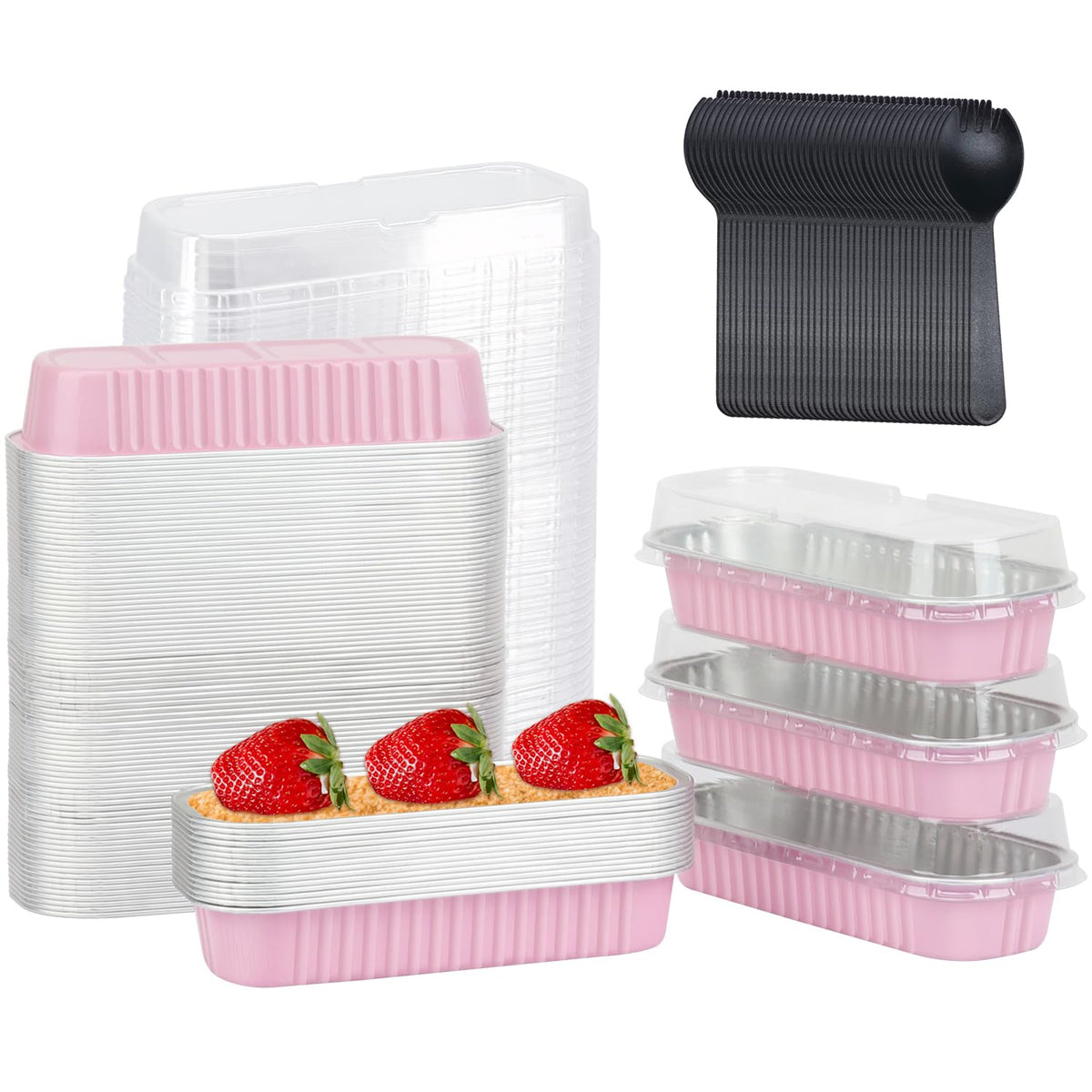 LNYZQUS 6.8oz mini loaf pans with lids in a 100-pack for portioned treats and easy transport