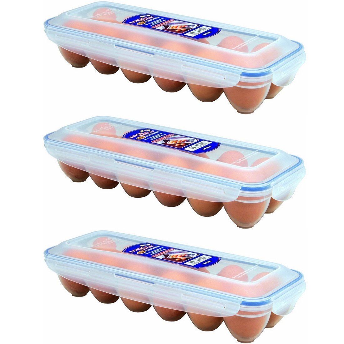Lock & Lock eggs dispenser with closed lid stores 12 eggs securely.