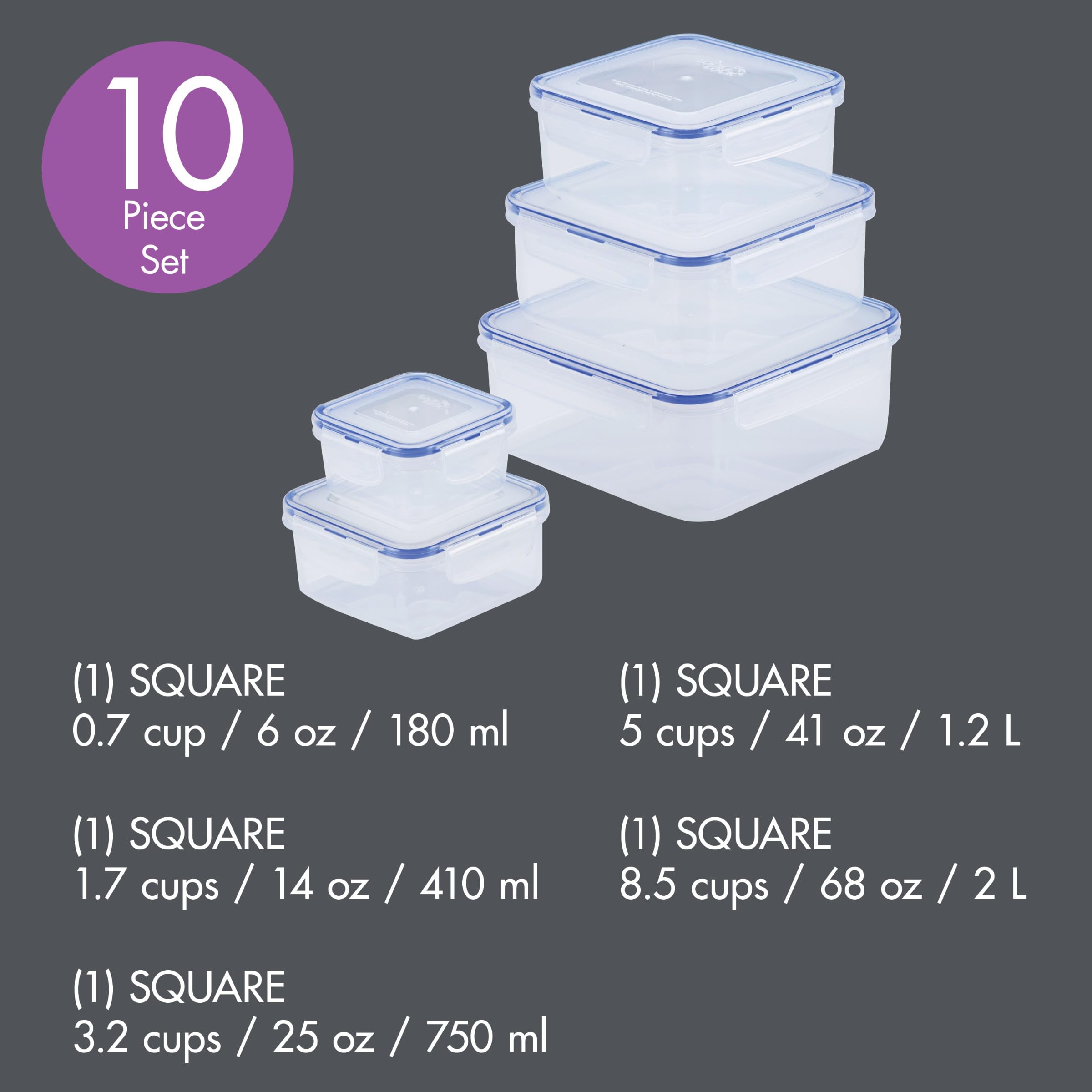 LocknLock 41oz containers with clear bodies for easy pantry organization.