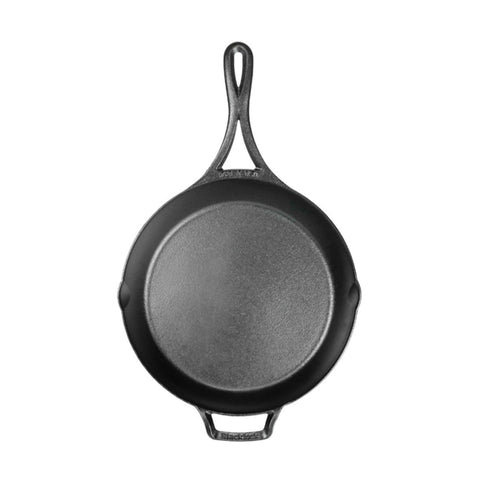 Lodge Blacklock extended raised handle keeps heat away for safe flipping.